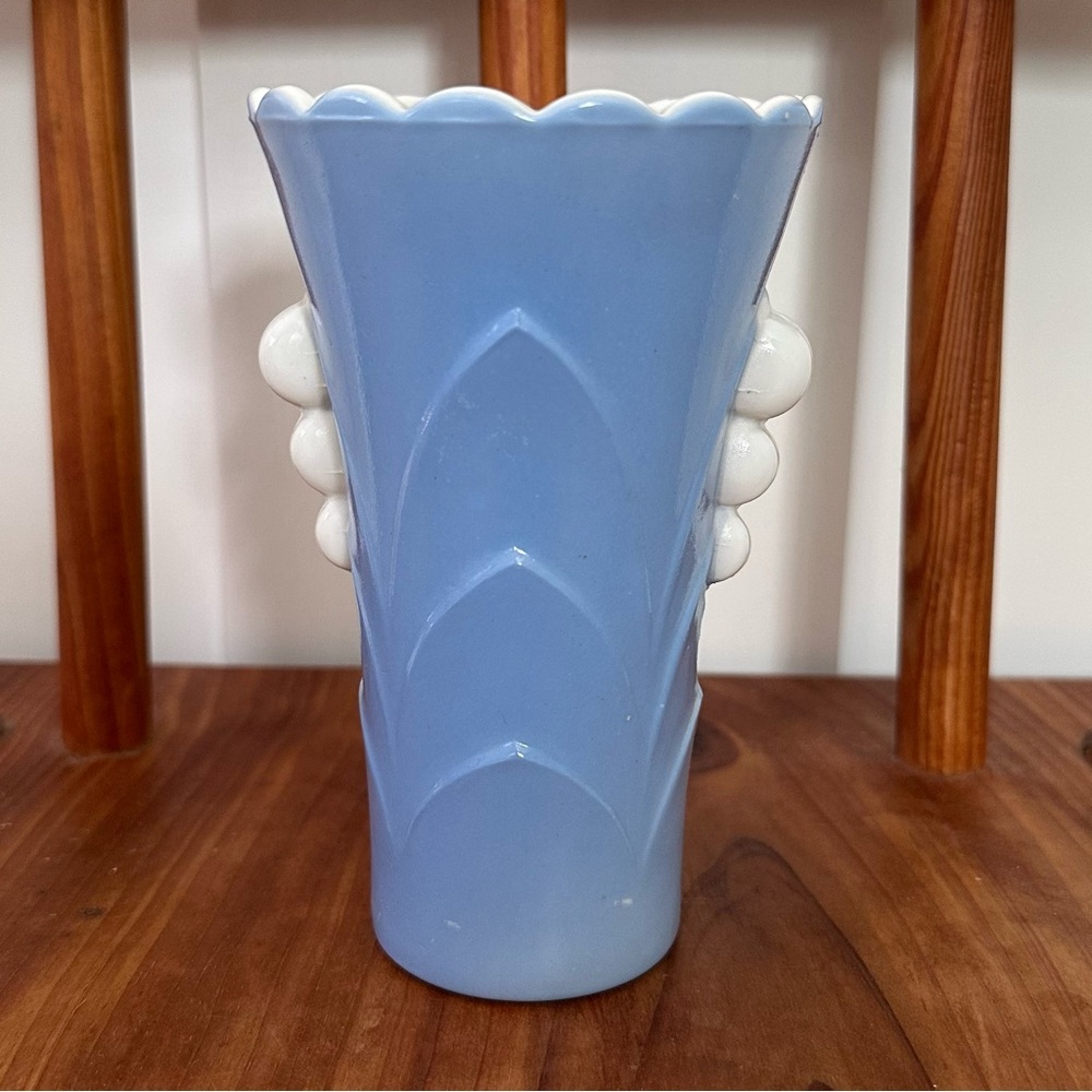 Fire King Vitrock Blue and White Vase Anchor Hocking Vintage Retro